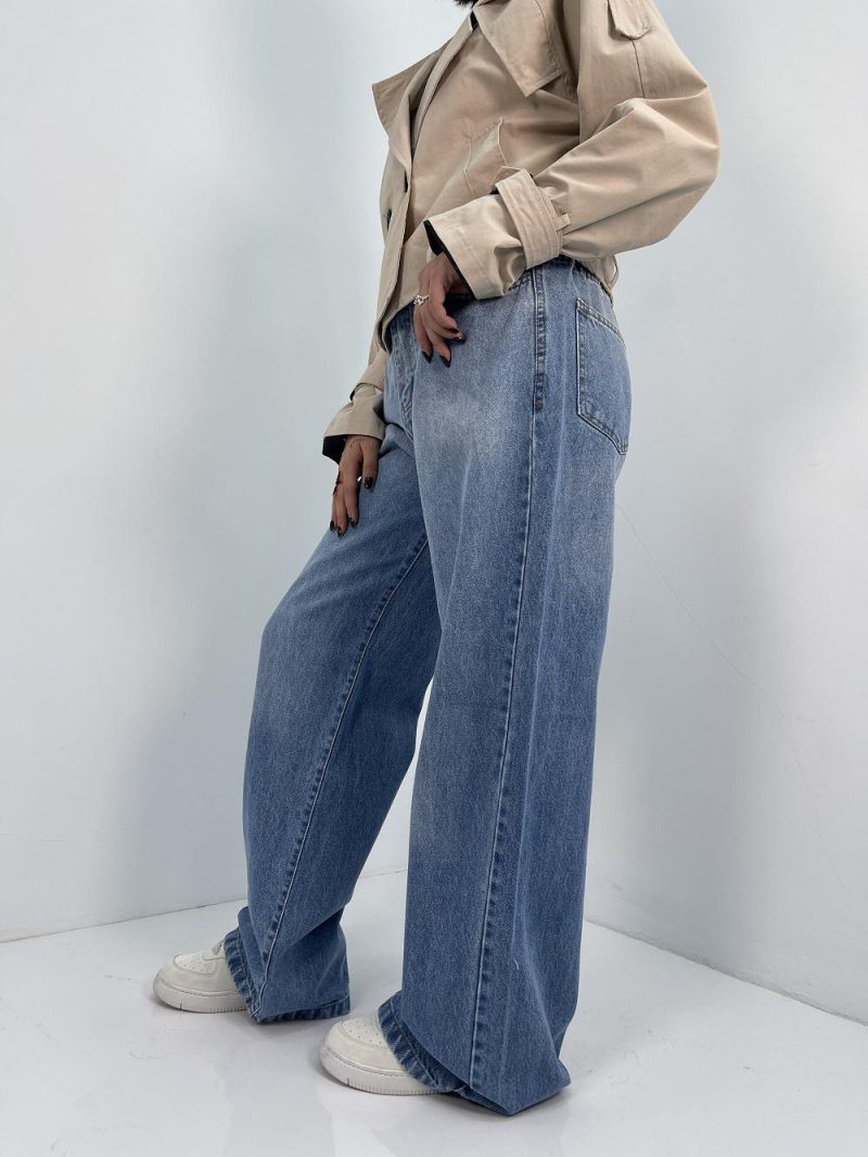 شلوار جین زنانه بگ کمرکش سایز بزرگ آبی