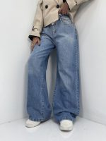 شلوار جین زنانه بگ کمرکش سایز بزرگ آبی
