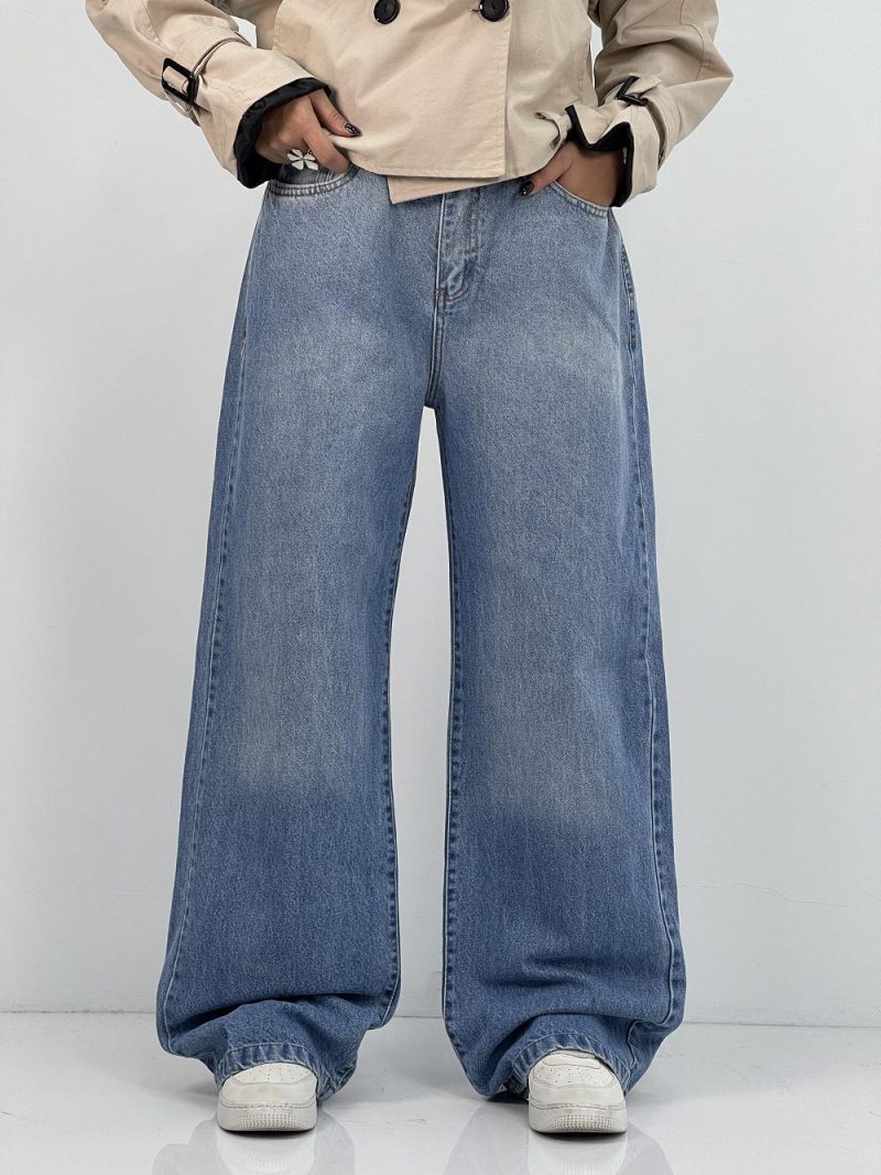 شلوار جین زنانه بگ کمرکش سایز بزرگ آبی