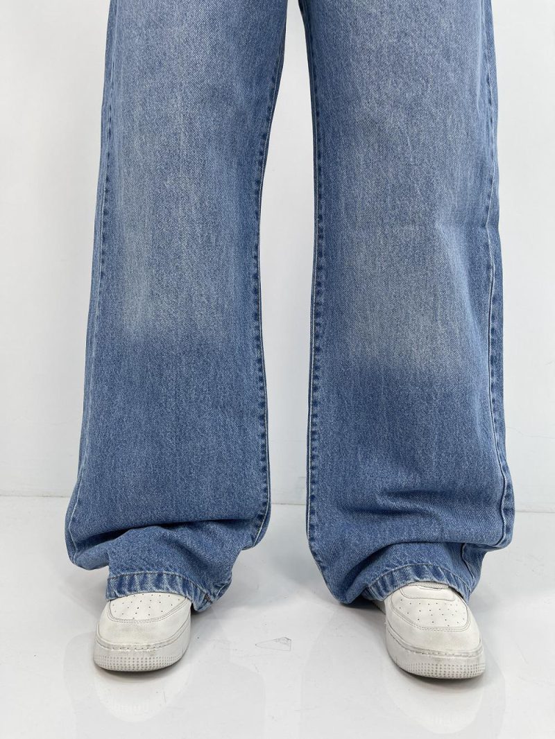 شلوار جین زنانه بگ کمرکش سایز بزرگ آبی