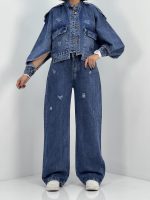 شلوار جین زنانه بگ کمرکش سایز بزرگ آبی تیره