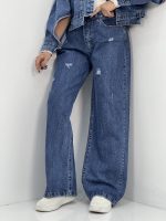 شلوار جین زنانه بگ کمرکش سایز بزرگ آبی تیره