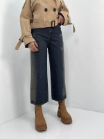 شلوار جین زنانه واید لگ با سنگشور کرم بغل