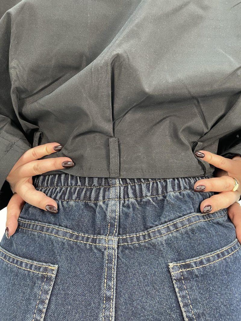 شلوار جین زنانه واید لگ با تینت بغل کرم