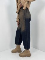 شلوار جین زنانه واید لگ با سنگشور کرم