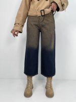 شلوار جین زنانه واید لگ با سنگشور کرم