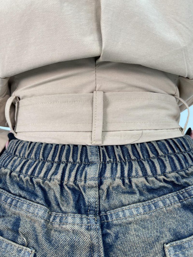 شلوار جین زنانه واید لگ با سنگشور کرم