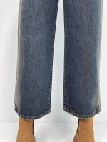 شلوار جین زنانه واید لگ با سنگشور کرم بغل