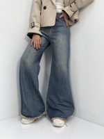 شلوار جین زنانه واید لگ بلند آبی تیره