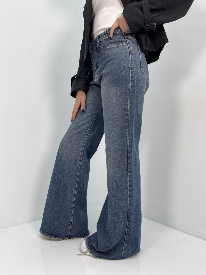 شلوار جین زنانه واید لگ بلند سرمه ای