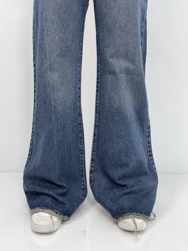 شلوار جین زنانه واید لگ بلند سرمه ای