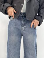 شلوار جین زنانه واید لگ بلند سرمه ای