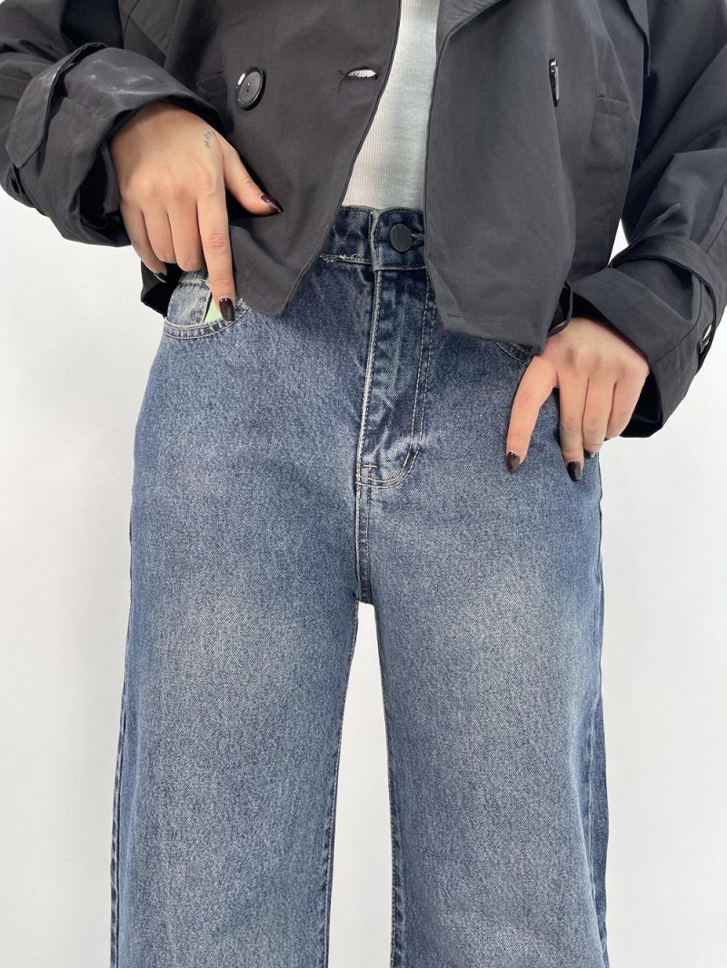 شلوار جین زنانه واید لگ بلند سرمه ای