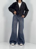 شلوار جین زنانه واید لگ بلند سرمه ای