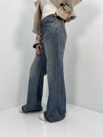 شلوار جین زنانه واید لگ بلند آبی تیره