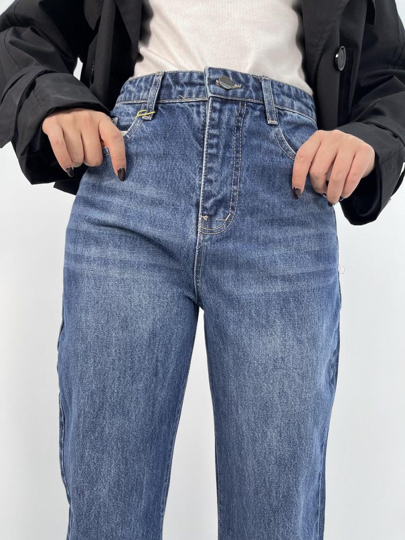 شلوار جین زنانه واید لگ بلند آبی تیره