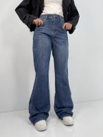 شلوار جین زنانه واید لگ بلند آبی تیره