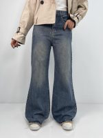 شلوار جین زنانه واید لگ بلند آبی تیره