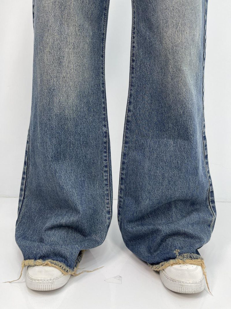 شلوار جین زنانه واید لگ بلند آبی تیره