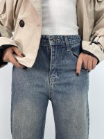 شلوار جین زنانه واید لگ بلند آبی تیره