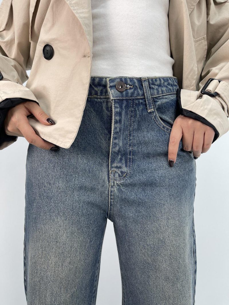 شلوار جین زنانه واید لگ بلند آبی تیره