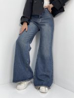 شلوار جین زنانه واید لگ بلند سرمه ای