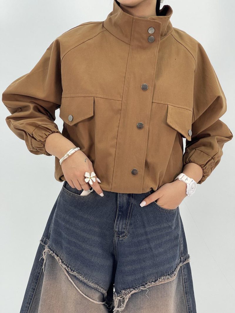 بامبر جکت کوتاه کتان زارا قهوه ای