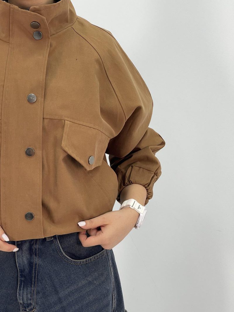 بامبر جکت کوتاه کتان زارا قهوه ای
