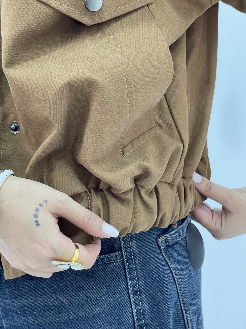 بامبر جکت کوتاه کتان زارا قهوه ای