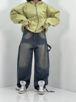 شلوار جین زنانه بالونی کارپنتری آبی سنگشور کرم