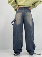 شلوار جین زنانه بالونی کارپنتری آبی سنگشور کرم