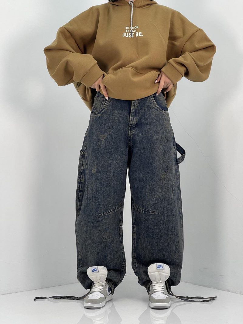 شلوار جین زنانه بالونی کارپنتری سرمه ای سنگشور