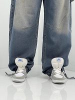 شلوار جین زنانه بالونی کارپنتری آبی سنگشور کرم