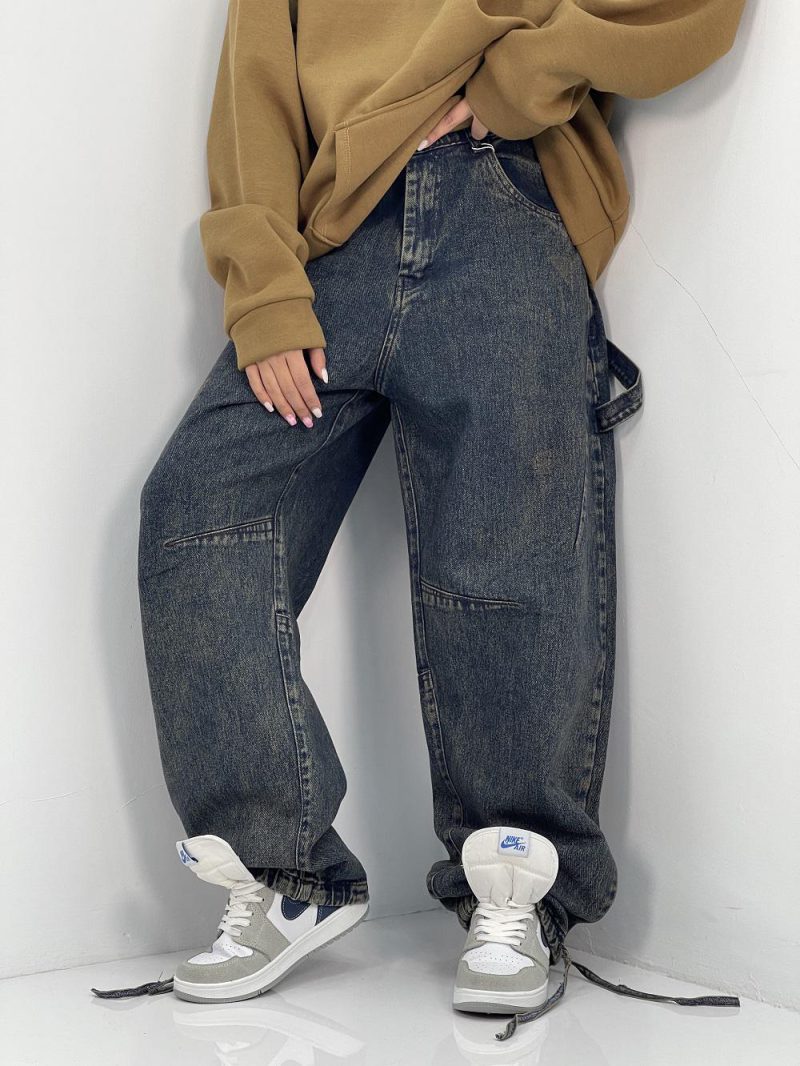 شلوار جین زنانه بالونی کارپنتری سرمه ای سنگشور