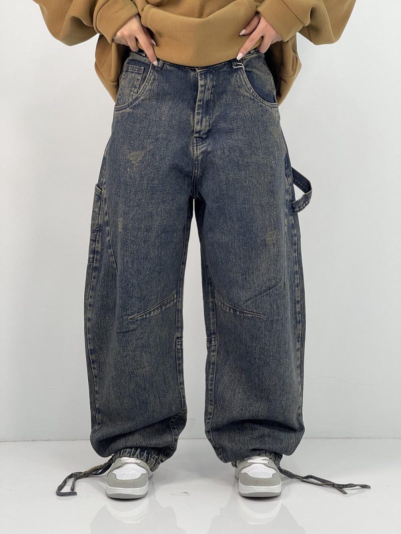 شلوار جین زنانه بالونی کارپنتری سرمه ای سنگشور