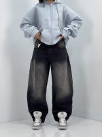 شلوار جین زنانه بالونی زغالی با سنگشور سفید