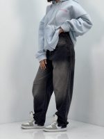 شلوار جین زنانه بالونی زغالی با سنگشور سفید