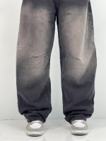 شلوار جین زنانه بالونی زغالی با سنگشور سفید