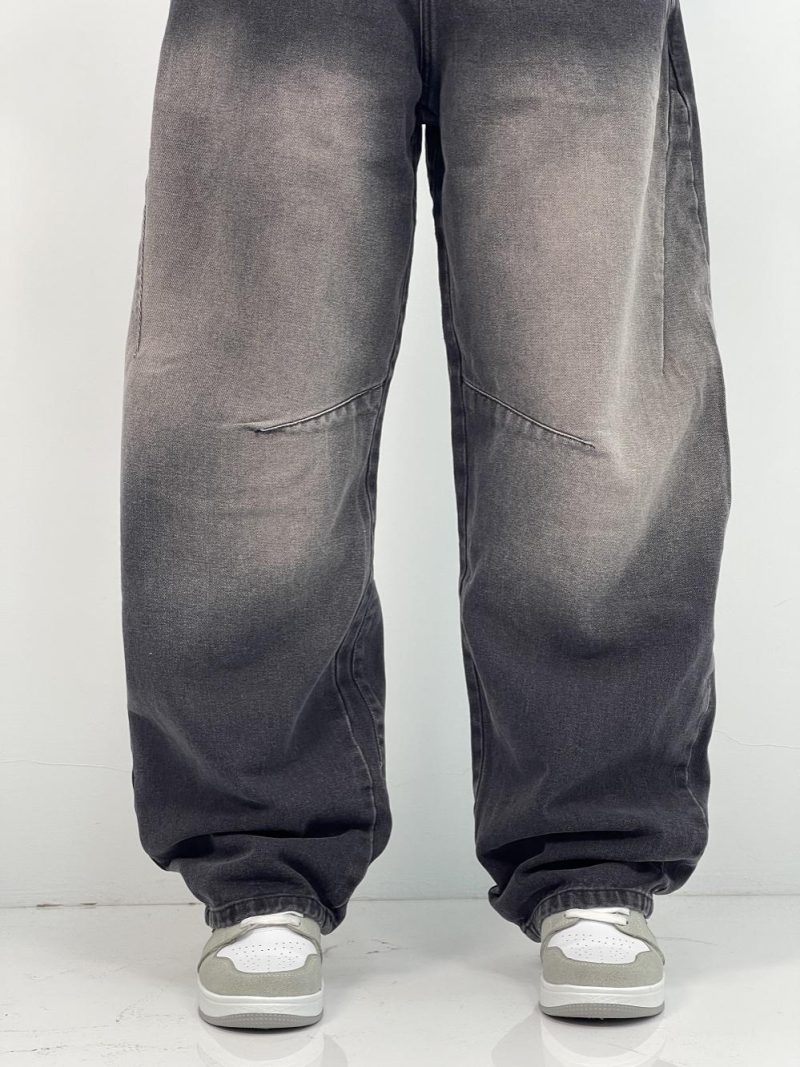 شلوار جین زنانه بالونی زغالی با سنگشور سفید