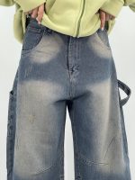 شلوار جین زنانه بالونی کارپنتری آبی سنگشور کرم