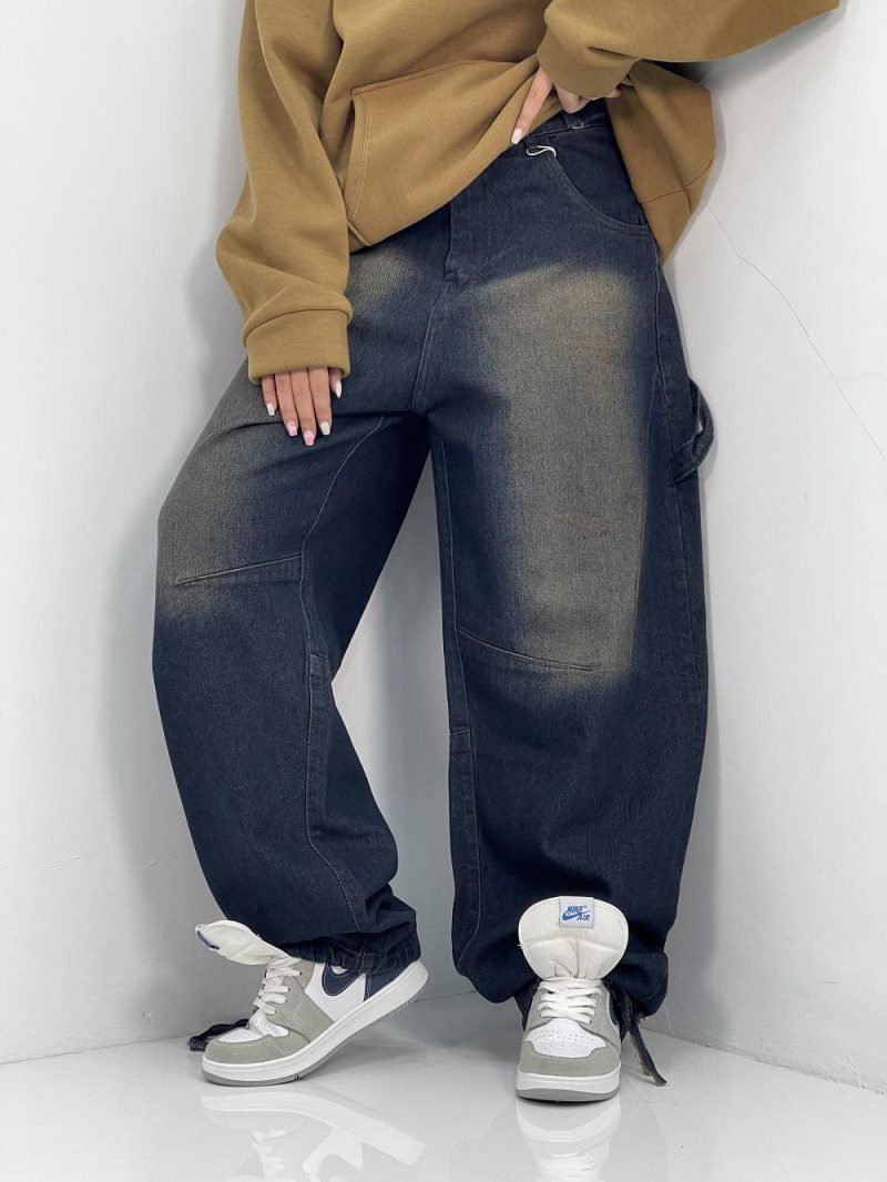 شلوار جین زنانه بالونی کارپنتری سرمه ای سنگشور