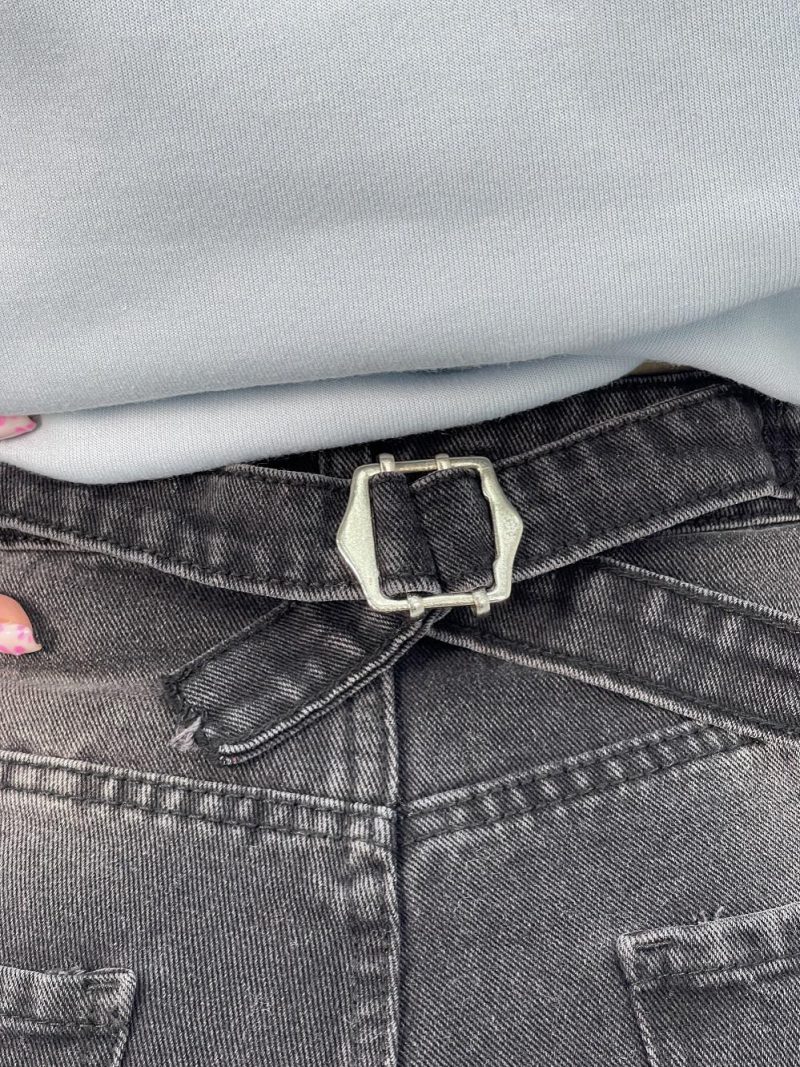 شلوار جین زنانه بالونی زغالی با سنگشور سفید