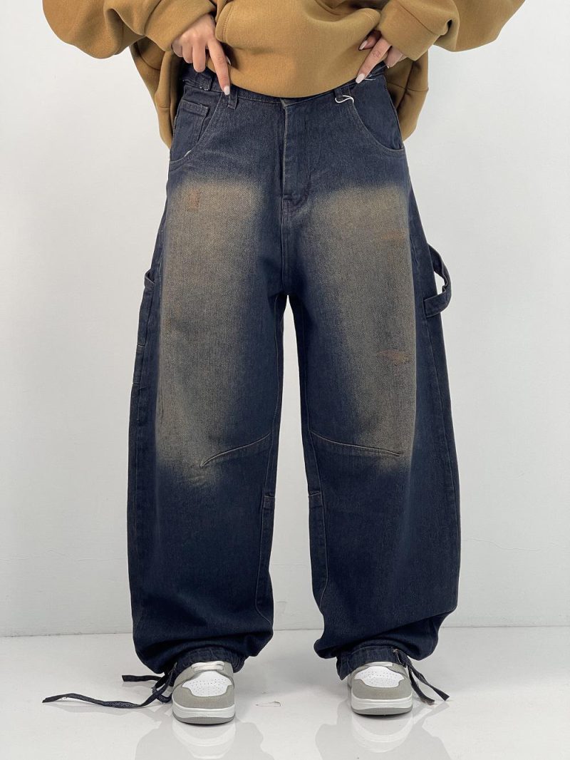 شلوار جین زنانه بالونی کارپنتری سرمه ای سنگشور