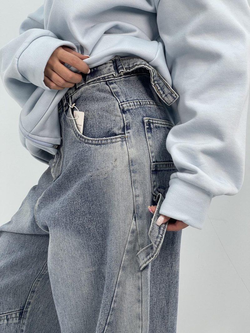 شلوار جین زنانه بالونی کارپنتری آبی روشن سنگشور