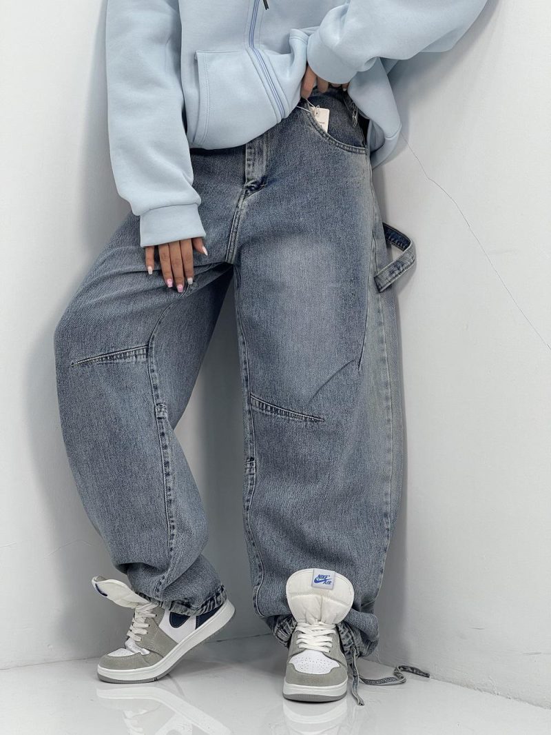 شلوار جین زنانه بالونی کارپنتری آبی روشن سنگشور