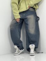 شلوار جین زنانه بالونی کارپنتری آبی سنگشور کرم