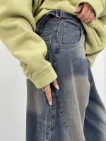 شلوار جین زنانه بالونی کارپنتری آبی سنگشور کرم