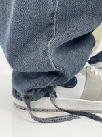 شلوار جین زنانه بالونی کارپنتری آبی سنگشور کرم