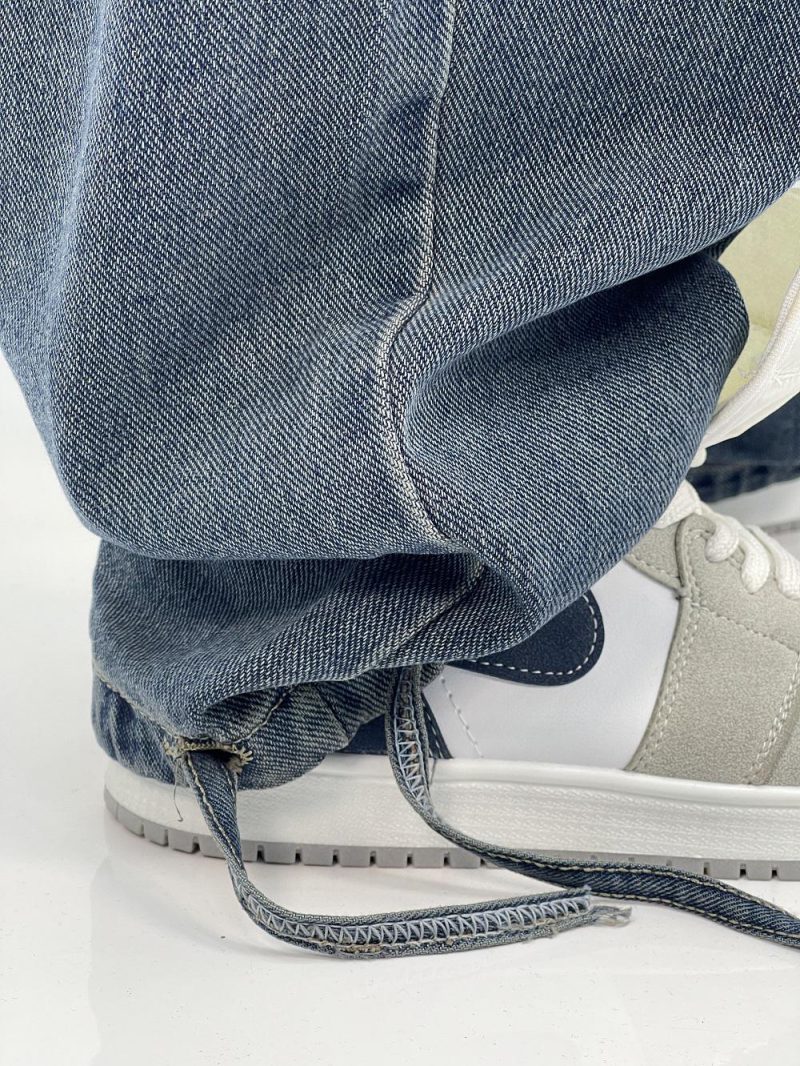 شلوار جین زنانه بالونی کارپنتری آبی سنگشور کرم