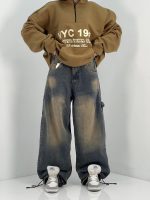 شلوار جین زنانه بالونی مکس کارپنتری با سنگشور قهوه ای